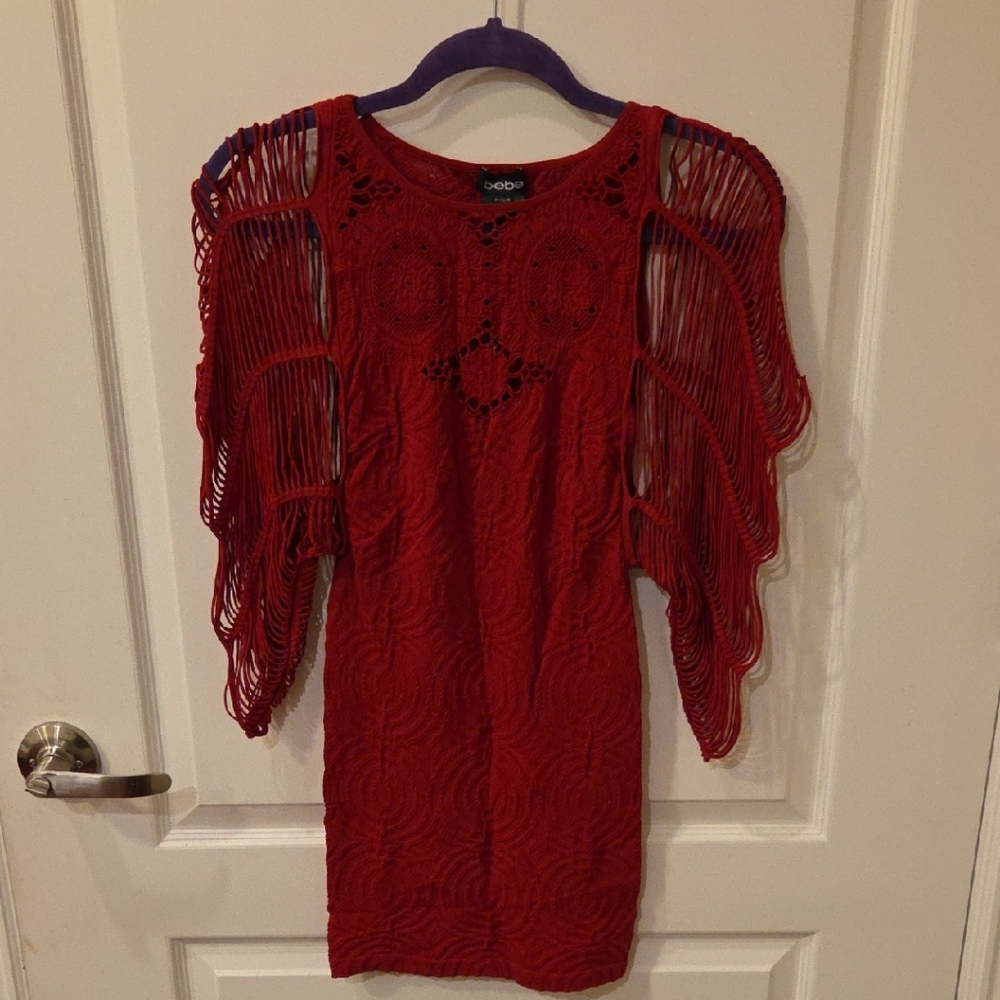 Bebe Seamless Crochet Sleeve Mini Dress